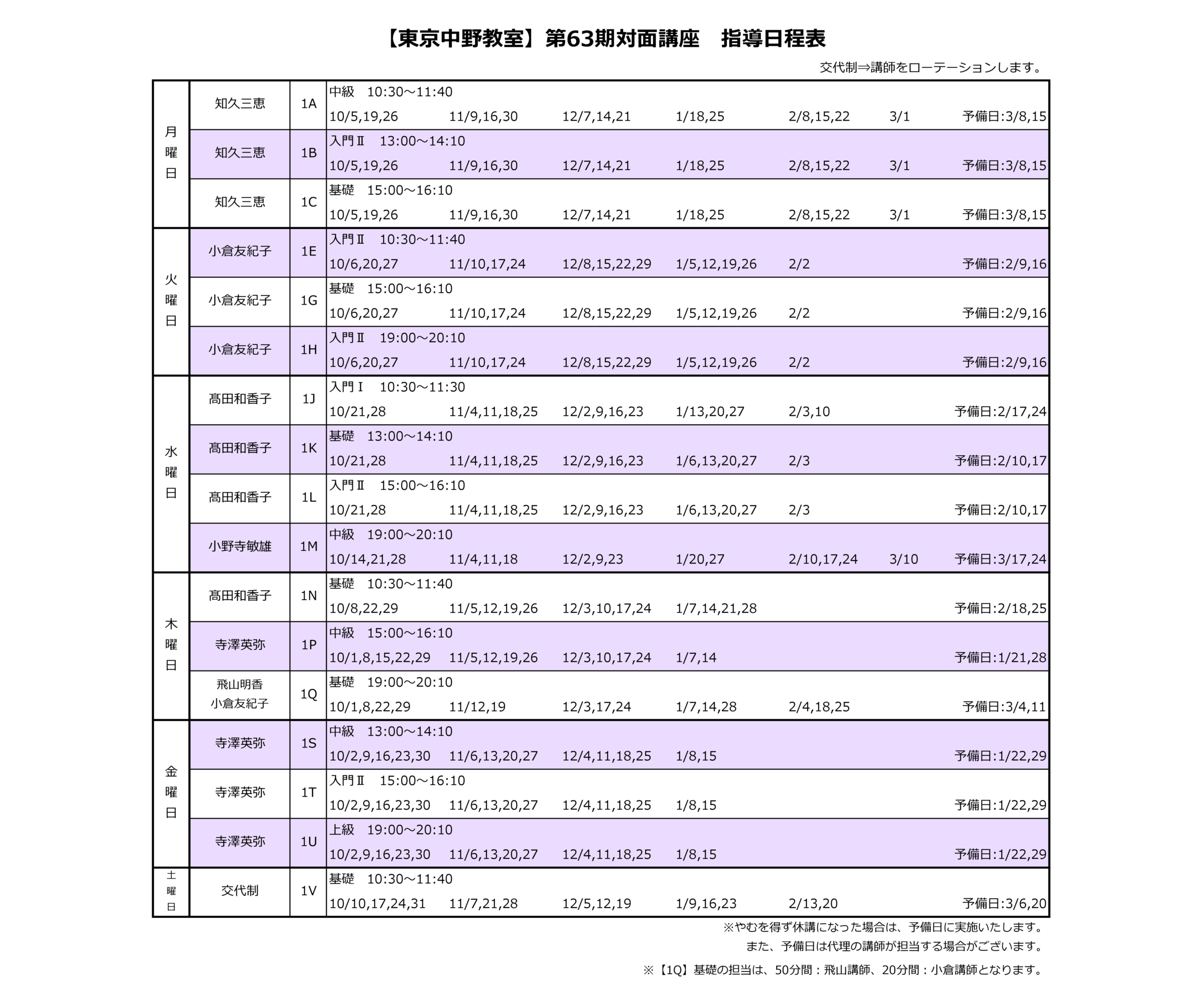 新しいスケジュール